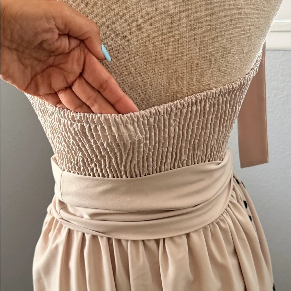 Elegant Beige Embroidered Wrap Long Dress - Picture 5 of 7